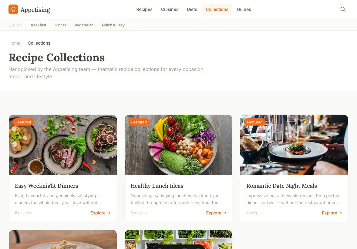 Appetising website - service pages and platform structure