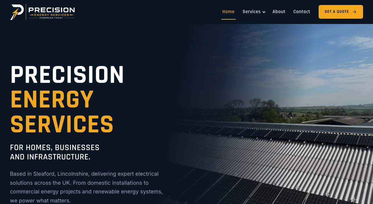 Precision Energy Services electrician website homepage