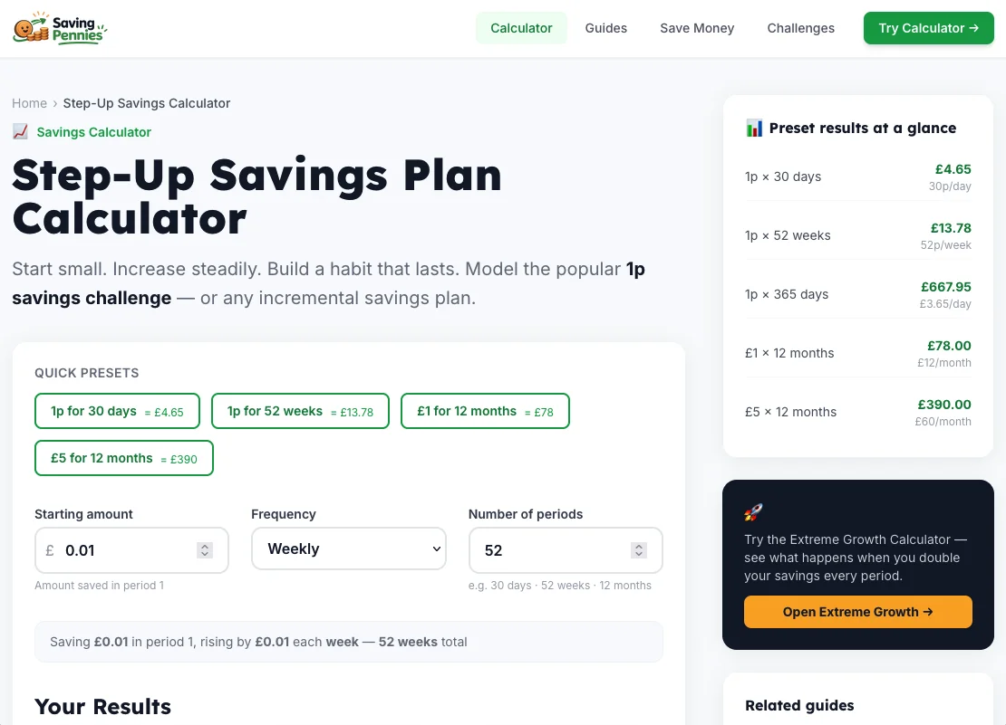 Saving Pennies - interactive savings calculator and content platform
